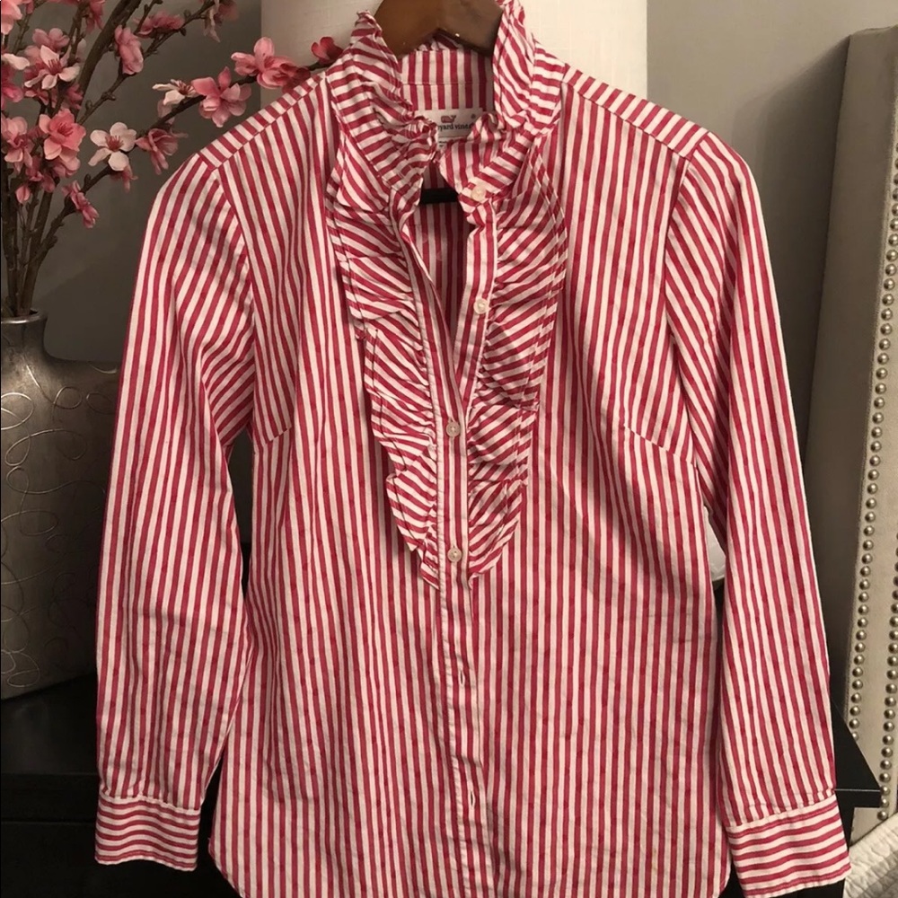 Vineyard vines pink and white striped shirt size 2